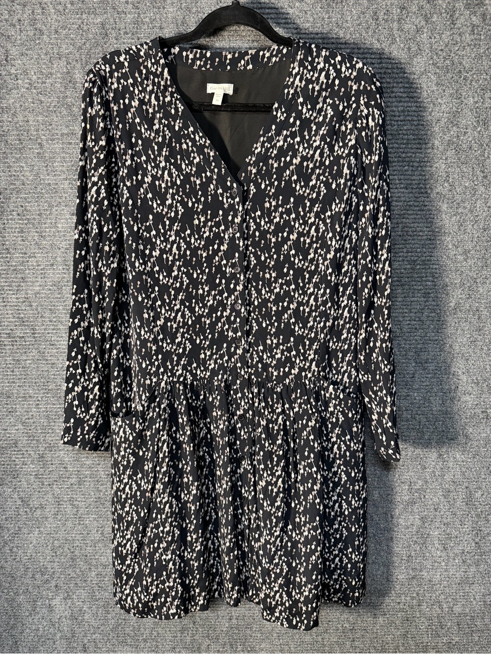 Garnet Hill Black and White Printed Long-Sleeve Tiered Dress